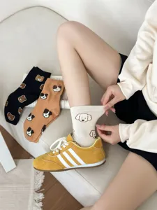 Cute cartoon animal cotton mid-tube socks for women, soft fleece cute style, autumn winter daily wear.