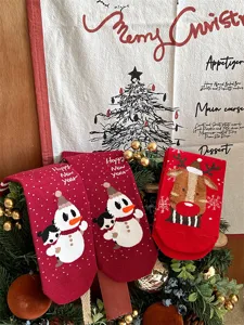 Christmas women's cotton socks featuring cute cartoon snowman and reindeer patterns for holidays.
