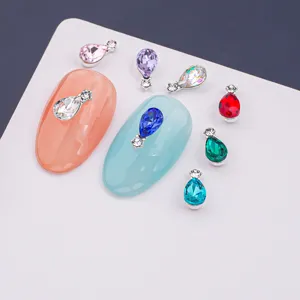 Teardrop double rhinestone nail art charms, colorful glass crystal alloy manicure accessories