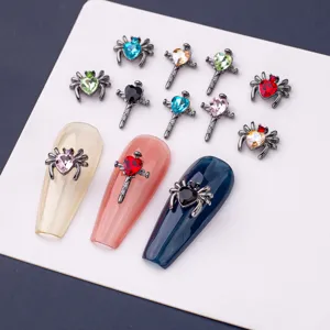 Gothic Halloween Nagelkunst Anhänger Legierung Gun Black Spinne Kreuz Herz Strass Nägel Dekoration Schmuck Zubehör