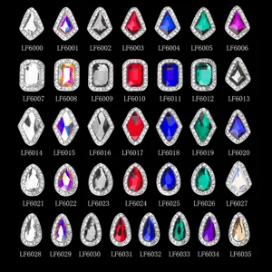 Detailed view of assorted crystal nail art rhinestones, flatback charms variety set.