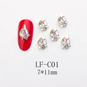 Nail art alloy rhinestone charms, shiny AB glass crystal 3D manicure decorations detail view.