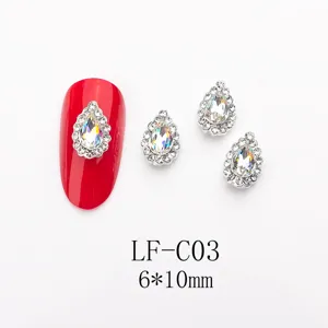 Japanese style drop shaped nail art rhinestones AB crystal alloy charm 6x10mm 1pc