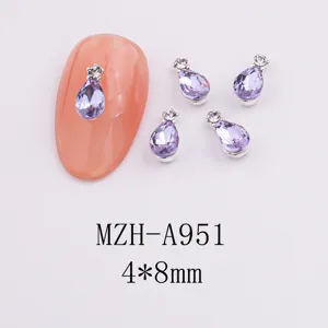 Crystal nail charms teardrop rhinestone alloy nail art decorations 4x8mm set for salon