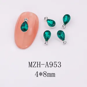 Green teardrop nail rhinestones crystal alloy charms for luxury 3d nail art decoration 4x8mm