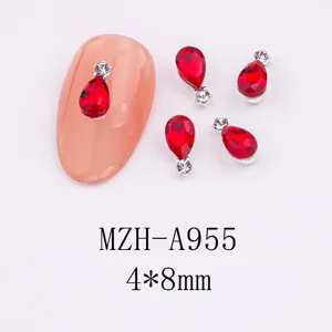 Red teardrop nail art rhinestones double crystal alloy charms for dazzling manicure design.