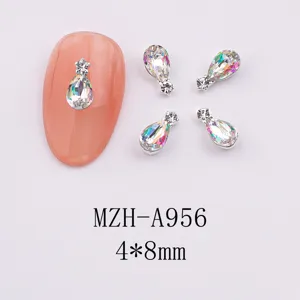 Cross-border nail art teardrop double crystal glass rhinestones alloy accessories 4x8mm