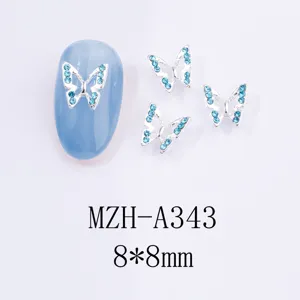 Strass per nail art a farfalla stile giapponese ciondoli in metallo argento per manicure 8x8mm