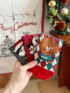 Christmas cartoon pattern women mid-tube socks festive cute cotton hosiery details.