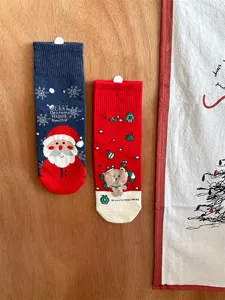Christmas women socks cute Santa Claus and cartoon bear printed cotton mid tube winter socks