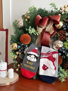 Women Christmas cotton socks cute cartoon cat santa festive winter mid tube cozy hosiery gift