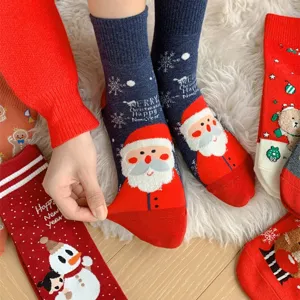 Women's Christmas Santa Claus cartoon mid-tube cotton socks festive winter hosiery main view