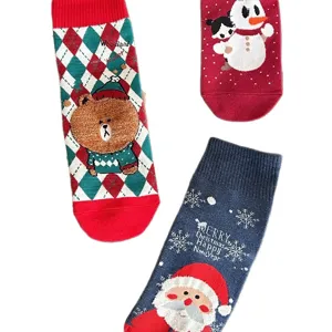 Christmas cartoon women mid-tube socks cotton festive Santa snowman cute winter hosiery new