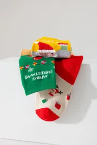 Christmas mid-tube socks for women, featuring cute Santa and festive reindeer patterns.