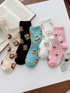 Cute cartoon pattern women mid-tube cotton socks casual daily wear warm winter for girls