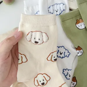 Cute cartoon dog plush embroidery women cotton socks autumn winter casual cute mid tube socks