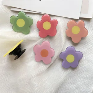 Colorful floral phone grip socket, cute Korean style epoxy collapsible stand holder.