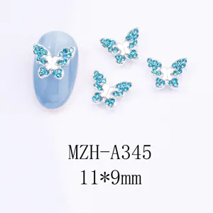 Charm unghie farfalla con strass blu scintillanti 11x9mm per decorazioni manicure 3D fai da te