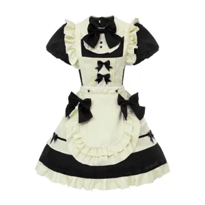 French Lolita Maid Dress Japanese Anime Cosplay Costume Polyester Ruffle Apron Bowknot Dress Women Sweet Lolita Maid Outfit Performance Costume