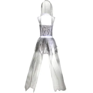 Halloween vampier bruid kostuum spook cosplay jurk met sluier in detail bekeken