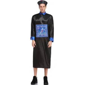 Halloween Chinese Qing-dynastie vampier cosplay kostuum zwarte jurk met officiële hoed