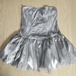 Dames Zilver Vampier Cosplay Kostuum Halloween Feest Strapless Volant Jurk Detail
