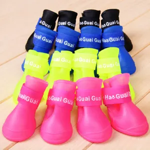 Stivali da pioggia impermeabili per cani scarpe in silicone antiscivolo set da 4 pezzi