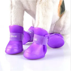 Scarpe antipioggia impermeabili per cani set 4 stivali in silicone viola protezione zampe