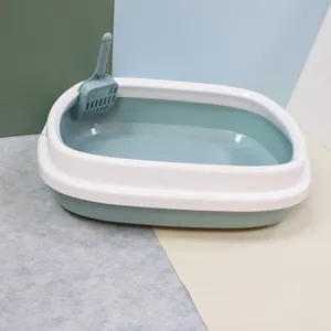 Bac à Litière pour Chat Semi-Fermé Anti-Éclaboussures Toilette pour Animal en Plastique Avec Pelle
