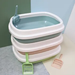 Bac à litière semi-fermé pour chat avec pelle, toilette anti-éclaboussures épaisse.