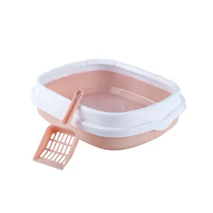 Bac à Litière Pliable pour Chat Semi-Fermé Anti-Éclaboussures avec Pelle Rose Blanc