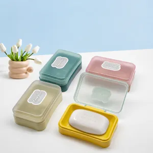 Portasapone in Plastica per la Casa Con Coperchio a Ribalta Supporto per Sapone di Drenaggio Trasparente Contenitore Portaoggetti per Bagno Casa