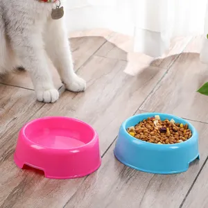 Plastic pet bowl set, double feeding bowls for dogs and cats, anti-slip design, bright colors.