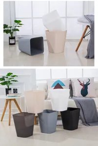 Papelera de plástico sin tapa minimalista, cubo de basura monocolor para el hogar.