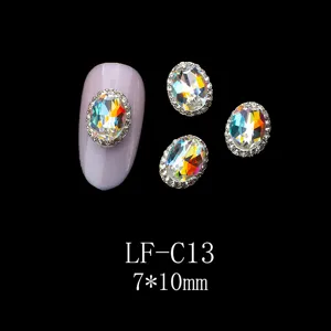 3D Nail Art Rhinestones AB Color Crystal Gems Alloy Charms 7x10mm Oval Manicure Decals