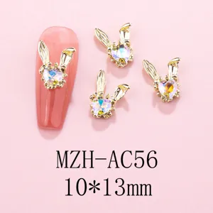 Long-eared rabbit rhinestone nail art charms alloy jewelry sparkling crystal for DIY manicures