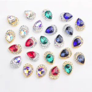 Luxury teardrop nail art rhinestones with alloy base, multicolored crystal gems for dazzling manicure.