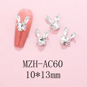 Silver rhinestone long ear rabbit nail art charms alloy cute bunny DIY nail decoration 10x13mm