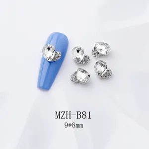 Silberne Legierung Tropfen Nagel Strasssteine 9x8mm Kristall Anhänger für DIY Nail Art
