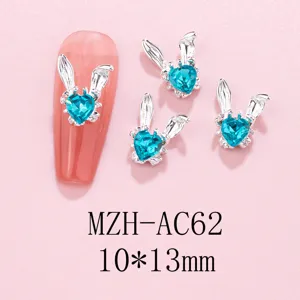 Blue crystal rhinestone rabbit ear nail charms diy 3d nail art accessories 10x13mm