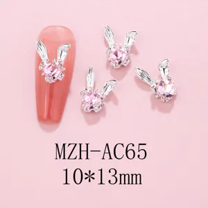Pink crystal rabbit nail charms 10x13mm alloy rhinestone manicure accessories DIY art