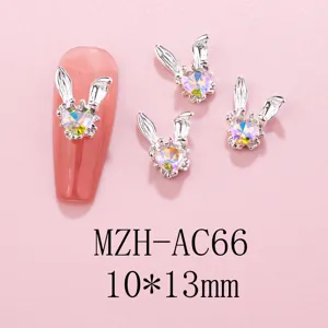 Long eared rabbit nail art charms shiny rhinestone alloy DIY manicure accessories 10x13mm
