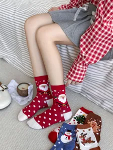 Kerstsokken voor vrouwen, schattige Kerstman print katoenen sokken voor winter vakantie cadeau.