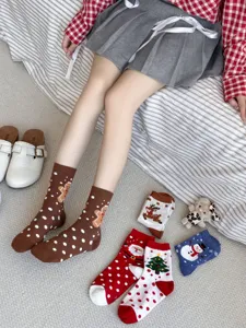 Kerst katoenen sokken voor dames, schattige peperkoek en sneeuwman patronen voor de winter.