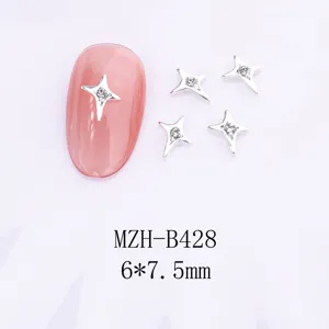 Breloques d'ongles étoile argentée avec strass, décorations d'ongles en alliage 3D.