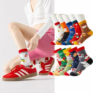 Christmas cartoon cotton socks for women and couples, cute elk and snowman mid-tube winter socks.