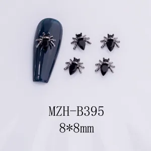 Dunkle gotische Spinnen Nagel Strasssteine Legierung schwarzer Kristall 8x8mm fuer DIY Manikuere.