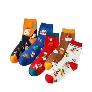 Christmas cotton socks mid tube cute reindeer snowman casual winter socks for women pack