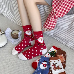Kerst katoenen sokken voor dames, schattige Kerstman en rendier winter warme kousen.