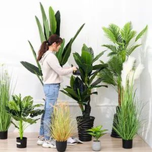 Artificial plants potted indoor decor set for living room balcony office green plants fake flower pots
